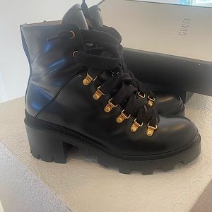 Gently Used Authentic Gucci Leather ankle boot with Sylvie Web 9.5 39.5